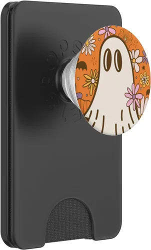Vista 7 de PopSockets de Halloween con fantasma floral hippie retro de los años 70
