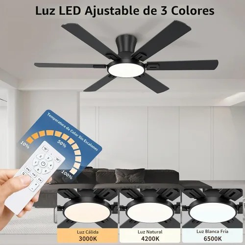 Vista 2 de Ventiladores de techo negros de 52 pulgadas con luces, ventilador de techo