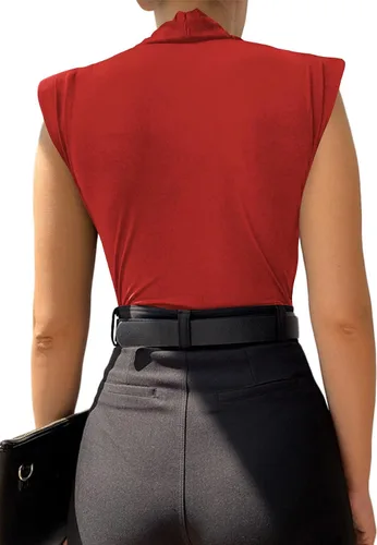 Vista 47 de LYANER Leotardo sin mangas fruncido con cuello en V para mujer