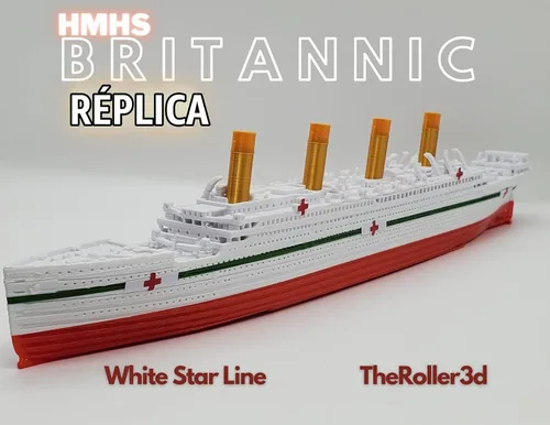 Vista 9 de THEROLLER3D HMHS BRITANNIC - Modelo de barco con 3 minas marinas, juguetes de Titanic ensamblados de 1 pie de largo para niños, barco históricamente