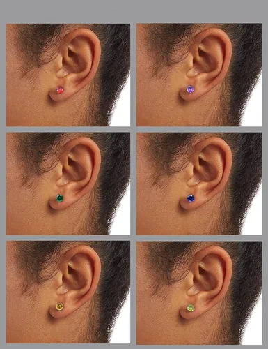 Vista 3 de Juego de 12 pares de aretes de tuerca de acero inoxidable con circonita cúbica para mujer, juego de aretes de tuerca con piedra natal multicolor