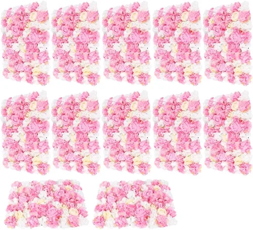 Vista 27 de Paneles de pared de flores 3D, 12 paneles de pared de flores artificiales, rosas de seda, fondo de pared de flores sintéticas decorativas
