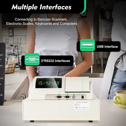 Vista 8 de Sistema POS 48 llaves caja registradora para pequeñas empresas, minoristas, supermercados, 8 pantalla LED digital caja registradora electrónica