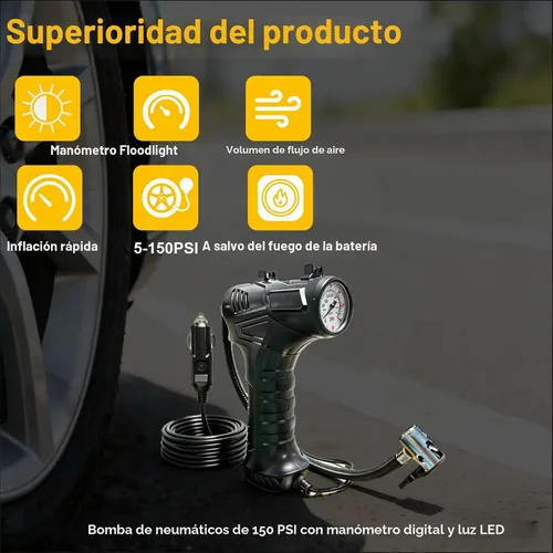 Vista 4 de Compresor de aire portátil, inflador de neumáticos de 12V DC
