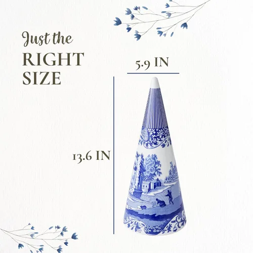 Vista 6 de Spode Topiario italiano azul en forma de cono – acento decorativo de porcelana de 13.6 pulgadas, diseño esculpido azul y blanco inspirado