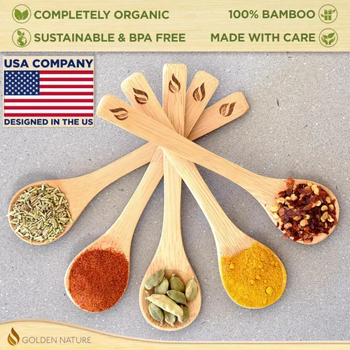 Vista 5 de Juego de cucharas de bambú (5 unidades), cucharaditas de cocina pequeñas, pequeñas cucharas de madera perfectas para azúcar, especias, condimentos