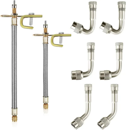 Vista 7 de Paquete de 5 extensiones de válvula de neumático, 2 piezas de extensores flexibles de vástago de válvula de 8.25 pulgadas con adaptador de extensión