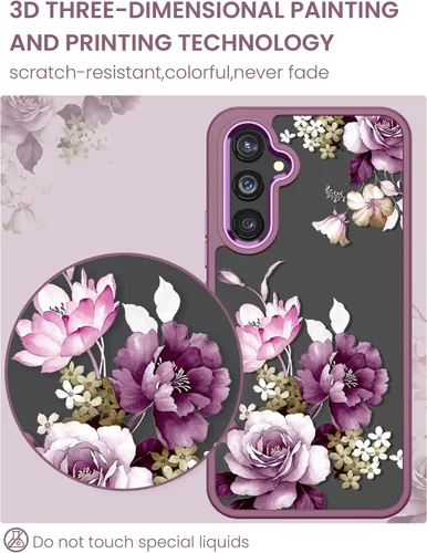 Vista 10 de Funda de teléfono con flores transparentes para Samsung Galaxy A54 Golden Shield Flower Series-Púrpura claro
