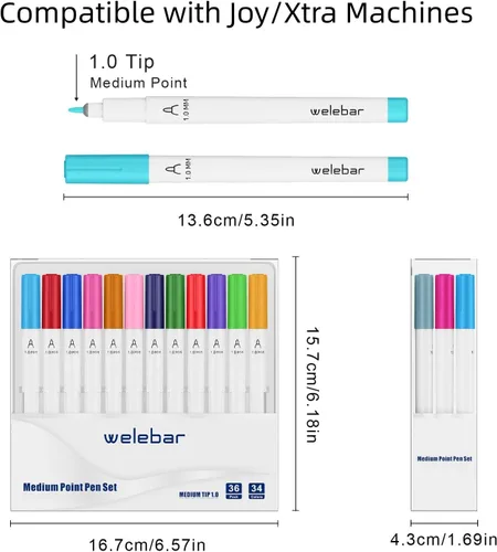 Vista 4 de Bolígrafos de punta media 1.0 compatibles con Cricut Joy/Xtra, paquete de 36 rotuladores surtidos para dibujar, escribir, manualidades 1.0Tip