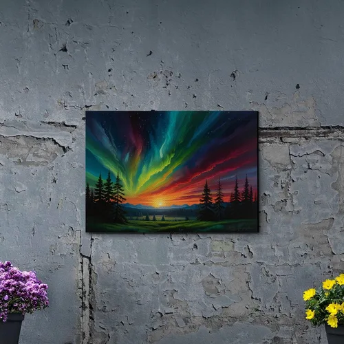 Vista 3 de Aurora Borealis, Northern Lights Art, framed canvas print, snow capped mountain landscape art, synthwave vaporwave, Print On Canvas, Decor
