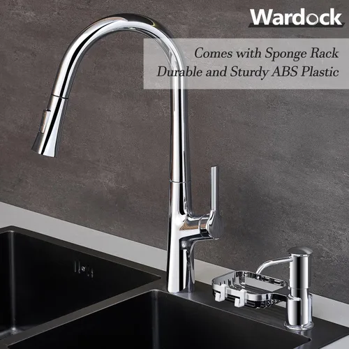 Vista 6 de Dispensador de jabón para fregadero con soporte para esponja, dispensadores de jabón integrados para fregadero de cocina, dispensador de jabón