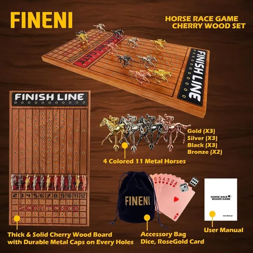 Vista 4 de Juego de carreras de caballos para adultos, juego de mesa de carreras de caballos con 11 lujosos caballos de metal (oro, plata, negro, oro rosa)