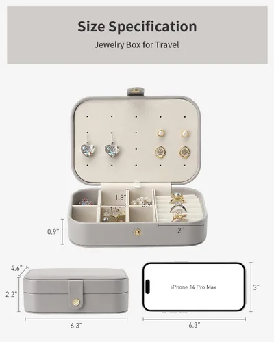 Vista 5 de Vlando Joyero pequeño, organizador de joyas de viaje para aretes, collar, anillo, organizador de joyas de viaje portátil de doble capa para mujeres