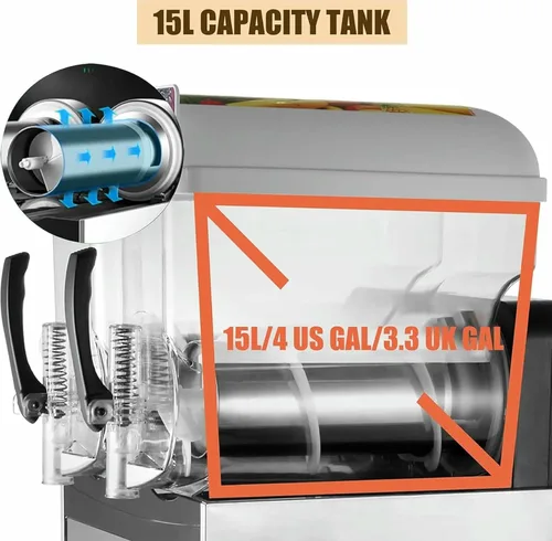 Vista 6 de 15/30/45L Máquina comercial de hielo Slush, Máquina de enfriamiento de bebidas que hace, Máquina de jugo de granizado de enfriamiento