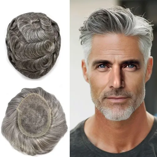 Vista 32 de FACE MIRACLE - Tupé de encaje frontal francés para hombres, postizos, sistemas de reemplazo de cabello humano con PU para hombre, prótesis