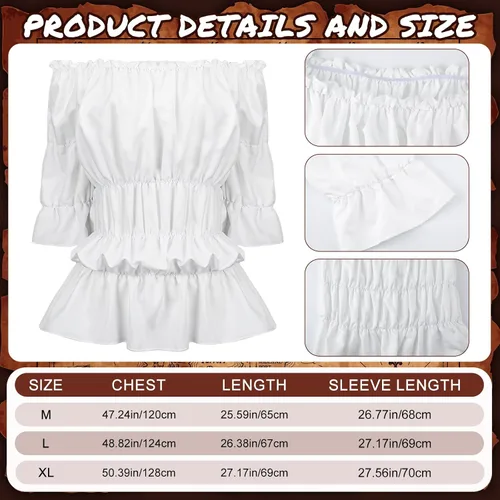 Vista 2 de Suhine Disfraz de pirata renacentista para mujer, traje victoriano medieval de 3 piezas, falda alta y baja, blusa con corsé vikingo