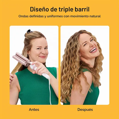 Vista 3 de Conair Rizador y herramienta para el cabello ondulado, triple barril, blanco/oro rosa