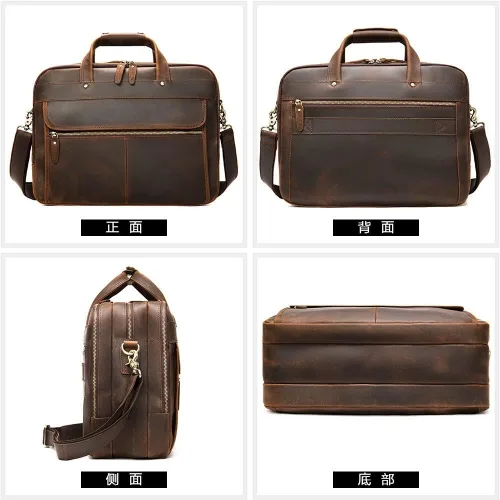 Vista 5 de Ztimi Men's Bag Retro Portable Briefcase Men's Messenger Bag Shoulder Bag Horizontal Computer Bag Large