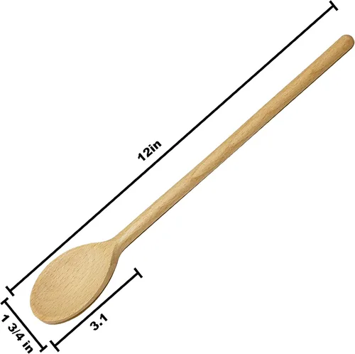 Vista 2 de 12 cucharas de madera de 12 pulgadas de largo, mango largo de madera para mezclar, cucharas ovaladas para hornear, cocinar, degustar, agitar