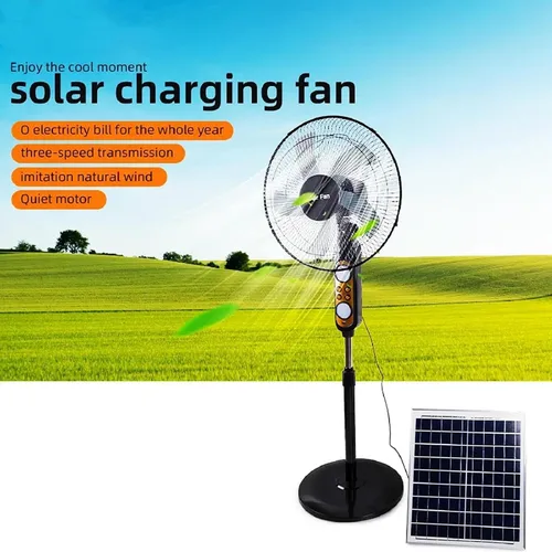 Vista 8 de Ventilador solar recargable de 16 pulgadas, ventilador oscilante ajustable de pie, motor de corriente continua, ventilador de piso silencioso