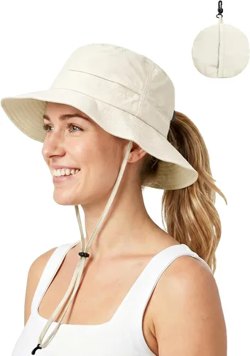 Vista 8 de Sombrero de cola de caballo para mujer, UPF50+, impermeable, sombrero de Café