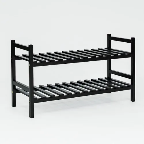 Vista 7 de PJ Wood Organizador apilable de madera para almacenamiento de armarios, estantes de entrada, armario escalonado para zapatos, capacidad de 6 pares