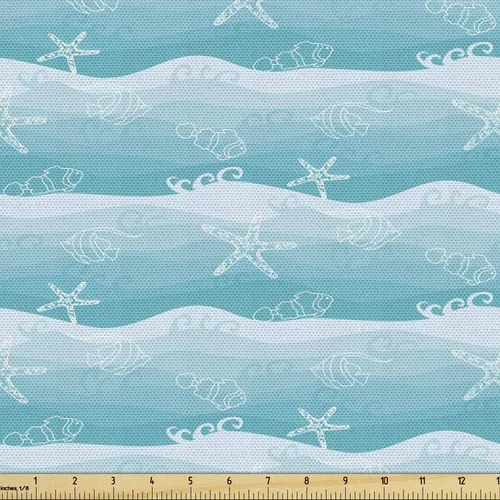 Vista 11 de Ambesonne Tela de panda por The Yard, Doodle Style Cheerful Time Personajes, unicornio, nubes, lluvia y corazones dibujados a mano, tela decorativa