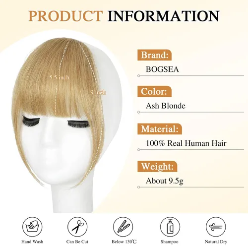 Vista 2 de BOGSEA Flequillo con clip, flequillo falso de cabello humano 100% real con clip, extensiones de cabello con fleco y sienes, postizos para mujeres