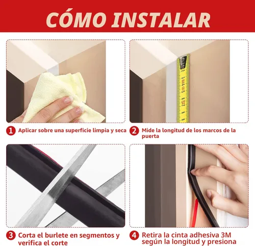 Vista 5 de Burlete de Goma para Intemperie de 20 Pies, Tira de Sellado para Puerta, Respaldo Autoadhesivo en Forma de D, Burlete para Puerta para Aislamiento