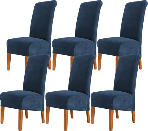 Vista 20 de Fundas elásticas para sillas de comedor, fundas protectoras de asiento extraíbles de terciopelo suave para sillas Parson (2, beige)