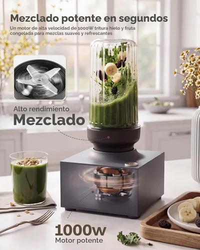 Vista 2 de iCucina Cubetto - Licuadora personal compacta de 1000 W y herramienta aromática, mezcladora minimalista para bebidas congeladas, batidos y batidos