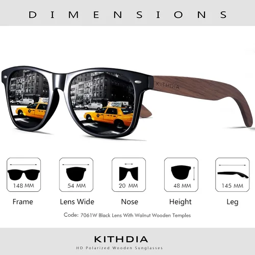 Vista 4 de Kithdia gafas de sol de madera de bambú hechas a mano para hombres y mujeres con lente polarizada - gafas de sol de madera S7061
