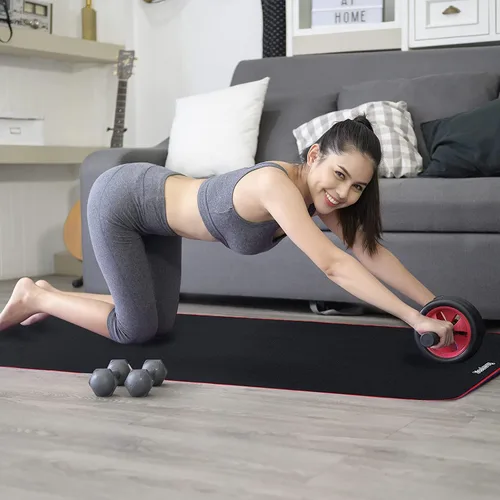 Vista 2 de Tapete de ejercicio para AB Roller AB, delgado, largo, plegable, para gimnasio en casa, ejercicios de interior y exterior, tapete de picnic negro