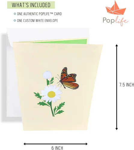 Vista 6 de PopLife - Mariposa monarca y margarita - Tarjeta pop-up 3D desplegable para Día de la Madre - San Valentín, aniversario, cumpleaños, agradecimiento