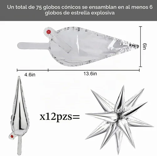 Vista 2 de NOVWANG 72 globos plateados con forma de estrella de explosión de 12 puntos