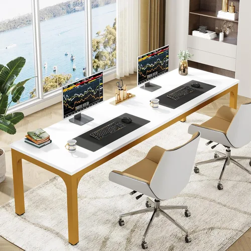 Vista 10 de Tribesigns Escritorio de computadora extra largo de 78.7 pulgadas, escritorio para 2 personas, escritorio doble largo, estación de trabajo para Negro