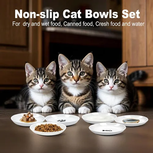 Vista 4 de Cuencos para gatos, sin derrames, con bigote y fatiga para gatitos, con silicona antideslizante, platos de cerámica para gatos, agua y húmedos