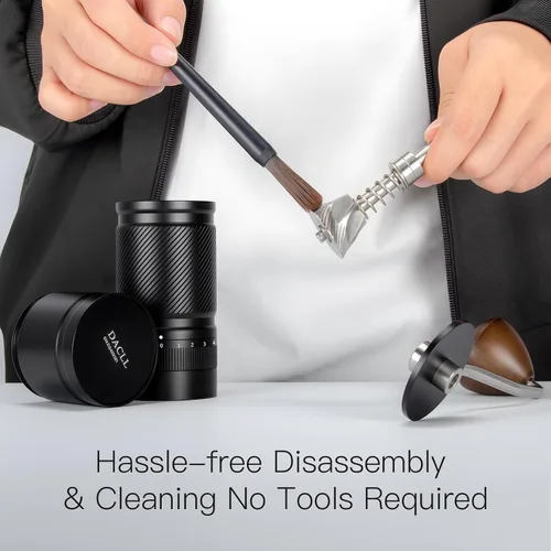 Vista 5 de Molinillo de café manual con ajuste numérico externo ajustable, capacidad 1.06 oz con rebabas cónicas de acero inoxidable CNC (negro)