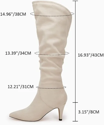 Vista 4 de Coutgo Botas altas hasta la rodilla para mujer, con tacón ancho de pantorrilla, puntera puntiaguda, botas largas para invierno