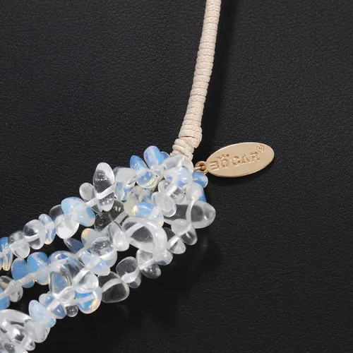 Vista 5 de Bocar Collar largo de cristal con cuentas de piedra de grava multicapa, joyería hecha a mano para mujeres y niñas