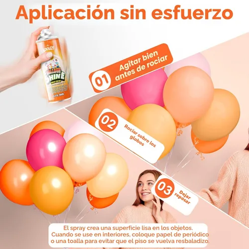 Vista 3 de LOOLEY Spray de brillo para globos, 7 onzas líquidas de larga duración, aerosol de globo de alto brillo, fórmula impermeable y brillo instantáneo