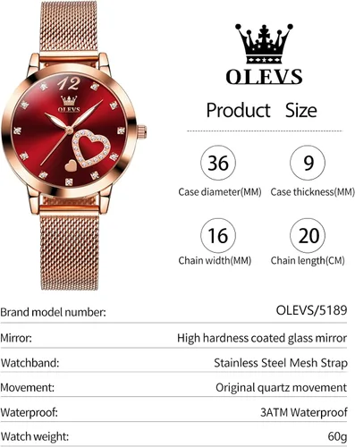 Vista 4 de OLEVS Reloj de mujer de malla para mujer con fecha, analógico de cuarzo, reloj de pulsera para mujer, vestido clásico, resistente al agua