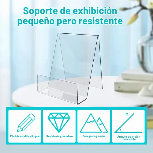 Vista 6 de Boloyo Soporte de Libro de Acrílico con Ala, 4 piezas, soporte de caballete de acrílico transparente de 4 pulgadas, soporte de exhibición
