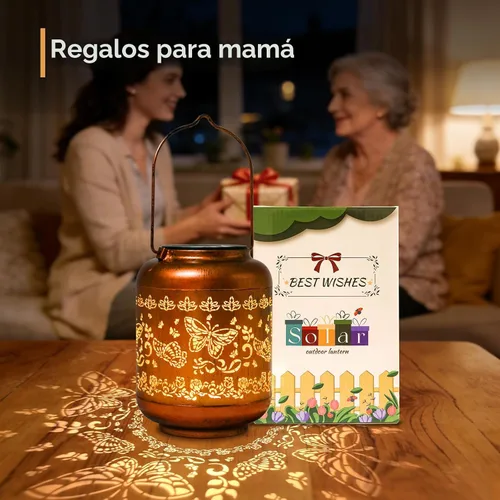 Vista 2 de Regalos de cumpleaños para mujeres, mamá, abuela, faroles solares de mariposa para exteriores, impermeables, cobre metal, luces solares colgantes