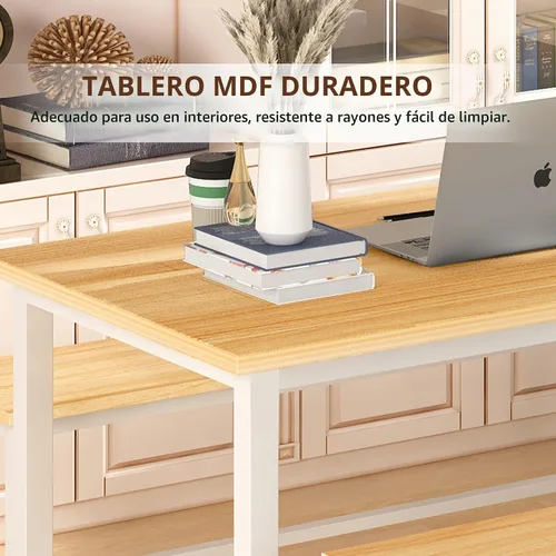 Vista 5 de DKLGG Juego de mesa de comedor para 4, mesa de cocina de 47.2 pulgadas con 2 bancos, juego de mesa de comedor de granja de 3 piezas, comedor que