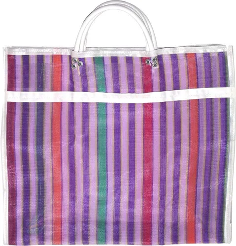 Vista 4 de Paquete de 3 bolsas Mercado con fuelle de gran tamaño – Bolsa mexicana reutilizable para comestibles, bolsa multiusos de malla de hilo alto