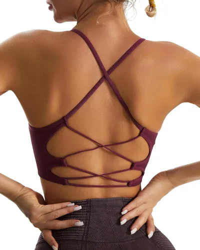Vista 8 de RUNNING GIRL Sujetadores deportivos para mujer, sexy, espalda cruzada, sin costuras, acolchado, brasier deportivo con soporte medio con almohadillas