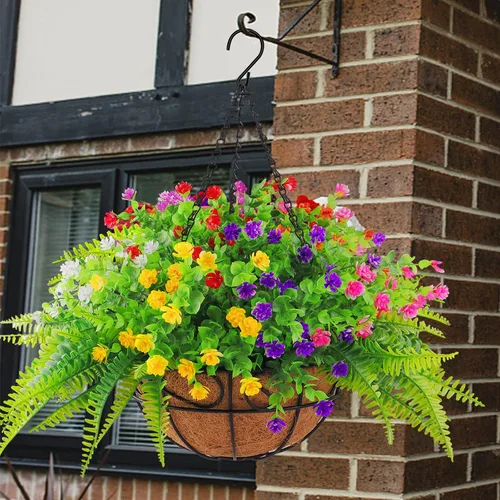 Vista 5 de Plantas colgantes artificiales artificiales para decoración de primavera y verano, resistentes a los rayos UV, eucalipto, helechos Boston