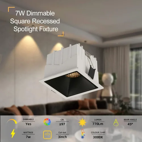 Vista 5 de Aisilan - Iluminación empotrable cuadrada, regulable de 7 W, 3 pulgadas, luces LED empotrables con caja de conexiones, luz LED descendente