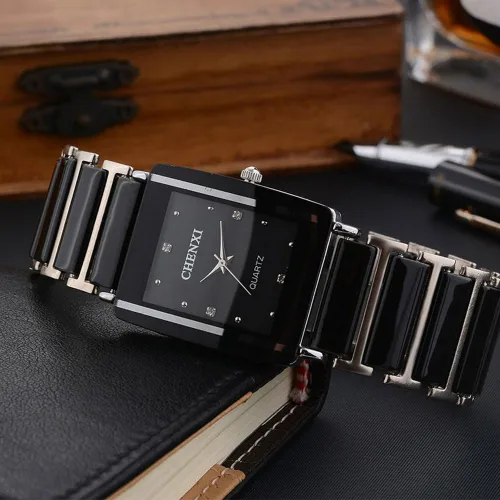 Vista 2 de FANMIS Reloj de pulsera unisex de cuarzo rectangular de cuarzo para hombres y mujeres amantes de la pareja